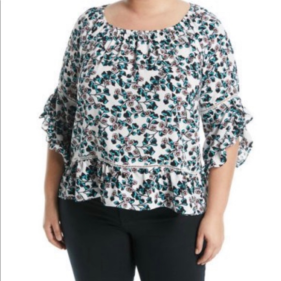 Fever Tops - 3/4-Sleeve Floral-Printed Ruffle Blouse Fever Tops - 3/4-Sleeve Floral-Printed Ruffle Blouse